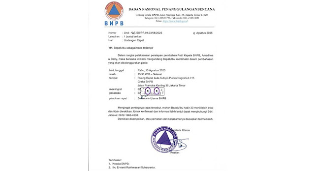 Viral! Surat Undangan Rapat Persiapan Pernikahan Putri Kepala BNPB Pakai Kop Resmi