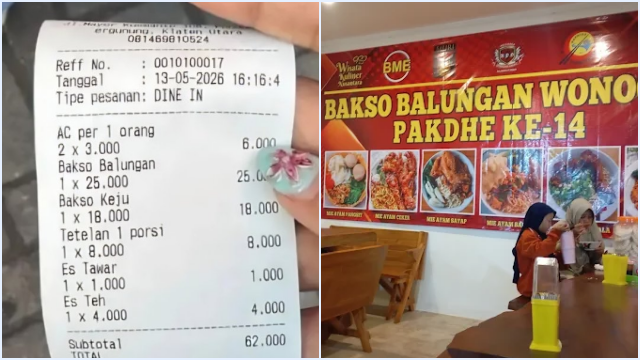 Viral! Warung Bakso di Klaten Kenakan Biaya AC Rp3.000 Per Orang, Manajemen Minta Maaf