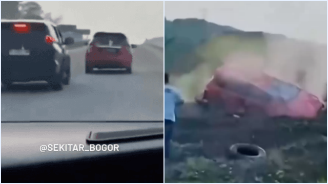 Kejar-kejaran Mobil Polisi vs Pelaku Pembunuhan Wanita di Bogor Berakhir Terguling di Pinggir Tol