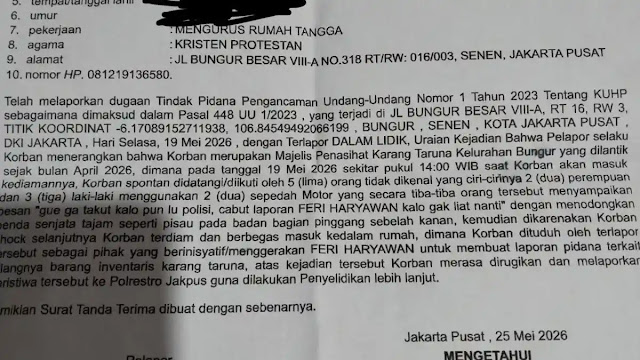 Istri Anggota Polri Diancam Dibunuh OTK di Depan Rumah, Lapor Polres Jakpus