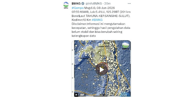 BMKG Keluarkan Peringatan Dini Tsunami 5 Wilayah Usai Gempa M7,7 Guncang Sangihe Sulawesi