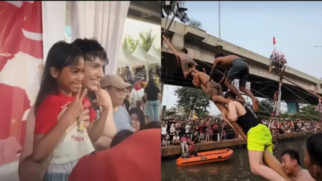 Momen Bule Ikut Lomba Panjat Pinang HUT RI di Kalimalang Viral, Banjir Pujian Warganet